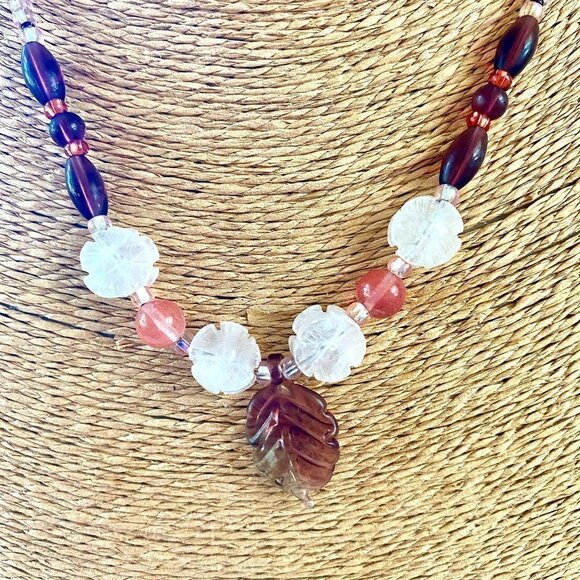 Amethyst And Rose Quartz 925 Leaf Handmade Necklace ⎜Silver Dawn Jewels OOAK - Picture 3 of 6